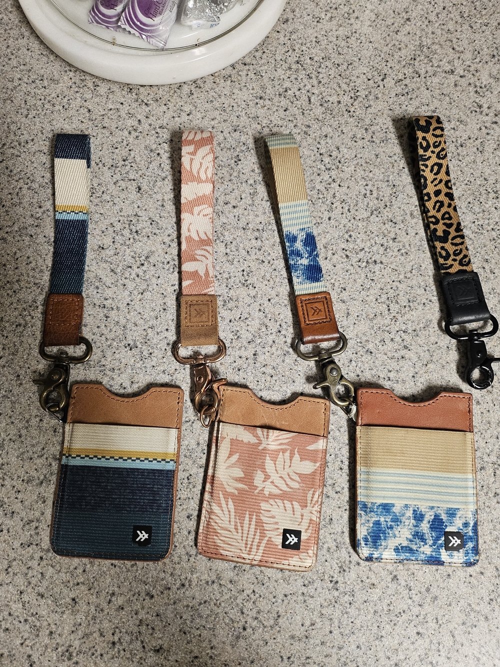 Thread Wallets Patterned Card Lanyard Wallets in Blue, Coral, Tan & Leopard